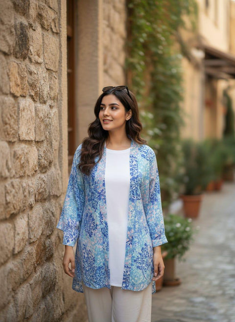 Upper Gown Style Co-Ord Set Blue