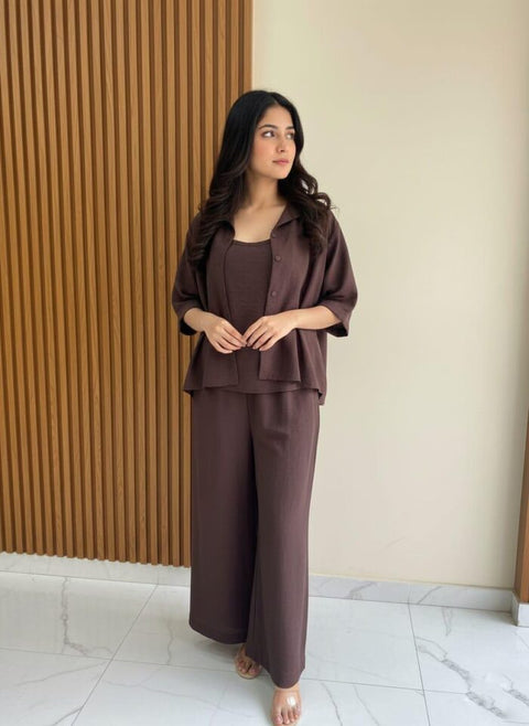 Jacket Style Co-Ord Set Dress Brown