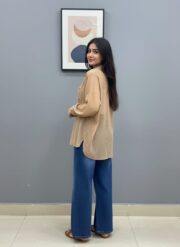 Wide Leg Jeans & Brown Silk Shirt